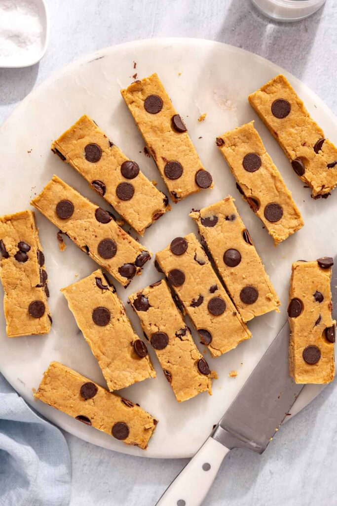Homemade peanut butter protein bars served on plate