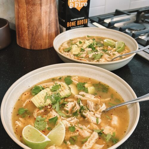 Shredded Chicken Verde Bone Broth Soup - Rachael's Good Eats