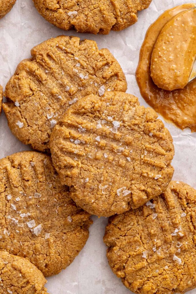 Homemade gluten-free peanut butter cookies made with almond flour and maple syrup