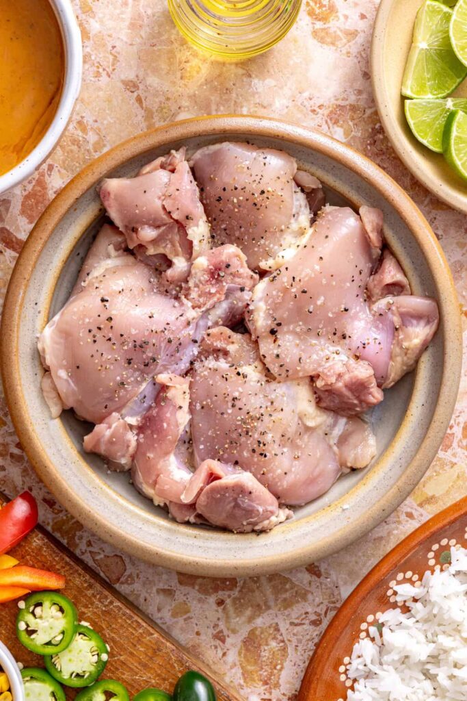 Preparing chicken thighs for spicy southwest chicken skillet recipe