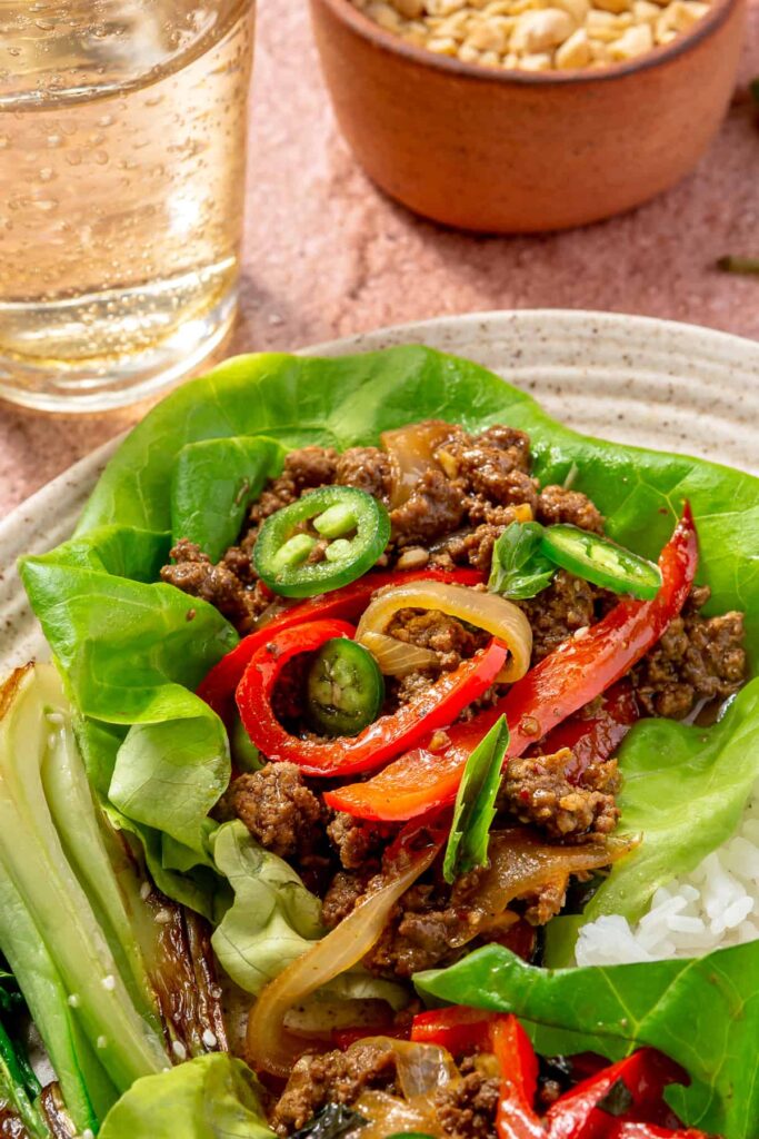 thai basil beef lettuce wrap dinner