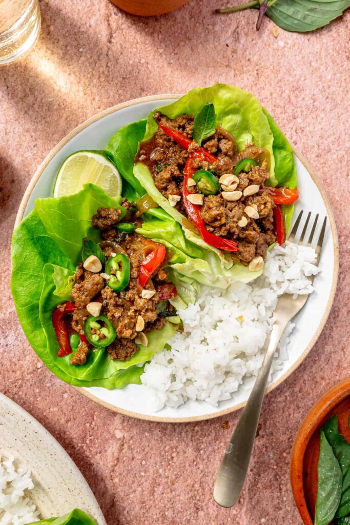 Thai Basil Beef Lettuce Wraps