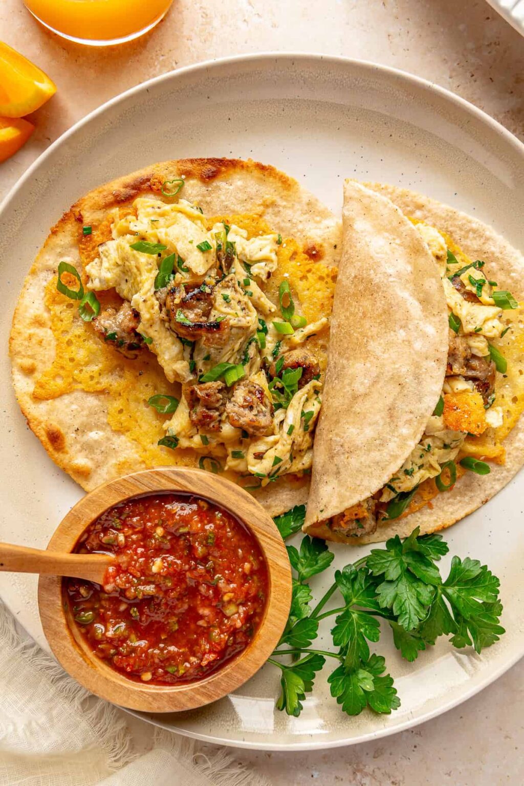 Egg, Sausage & Crispy Cheese Breakfast Tacos - Rachael's Good Eats