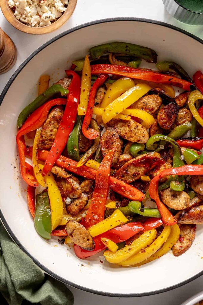 15-minute chicken sausage and peppers skillet with bone broth rice