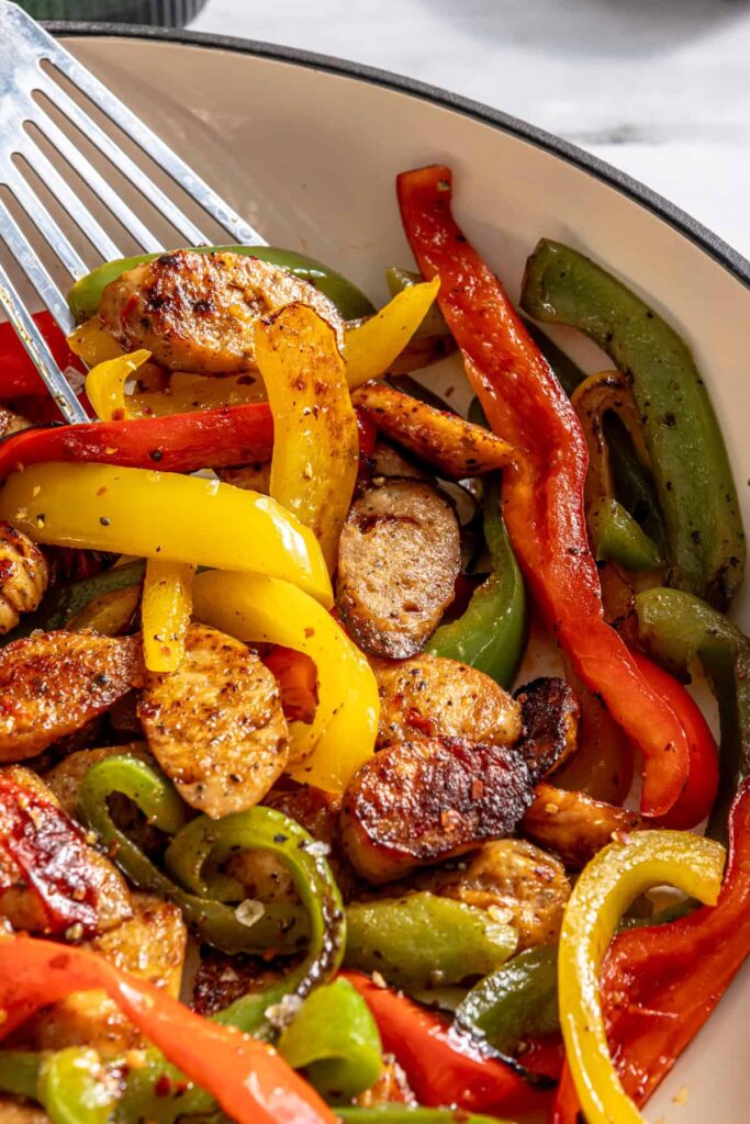 15-minute chicken sausage and peppers skillet with bone broth rice