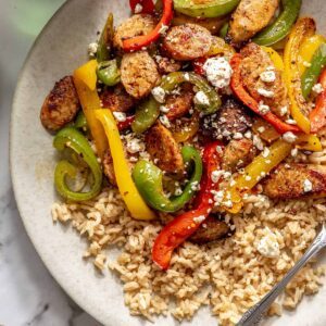 15-minute chicken sausage and peppers skillet with bone broth rice