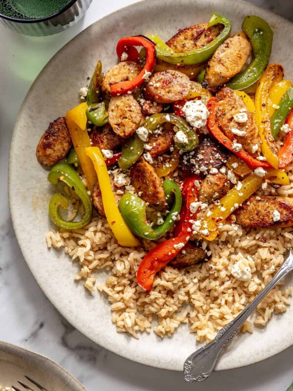 15-minute chicken sausage and peppers skillet with bone broth rice