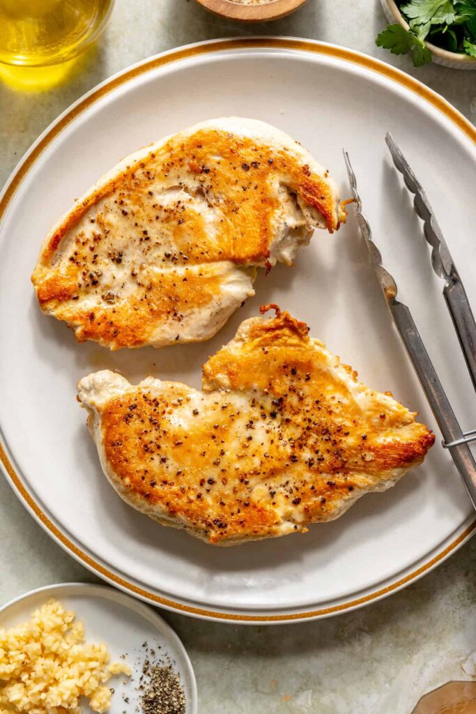 High-protein chicken alfredo served with spaghetti squash