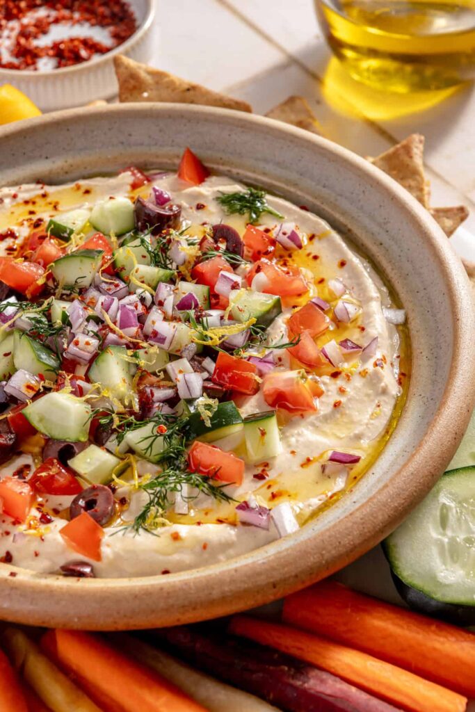 High-Protein Hummus Recipe with Cottage Cheese and Fresh Toppings