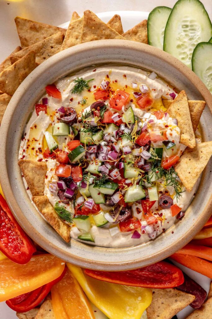 High-Protein Hummus Recipe with Cottage Cheese and Fresh Toppings