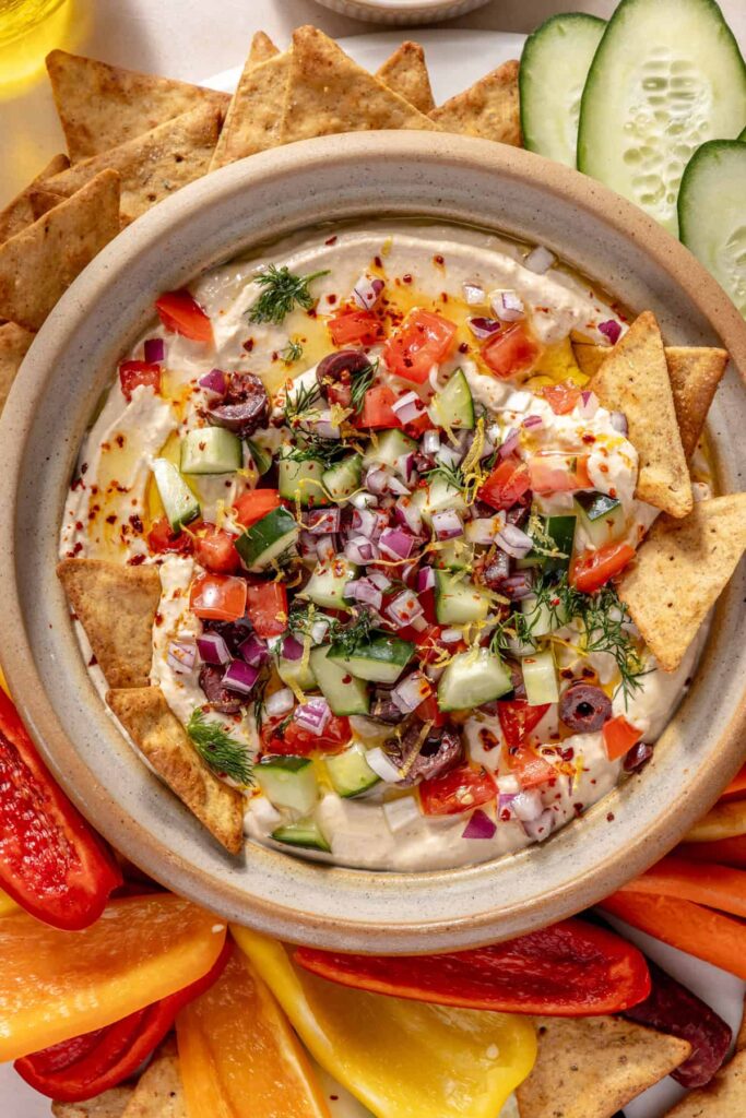 High-Protein Hummus Recipe with Cottage Cheese and Fresh Toppings