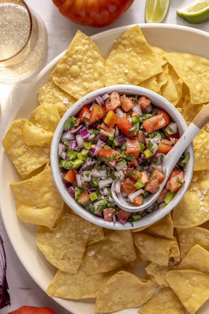 Easy homemade pico de gallo served with tortilla chips