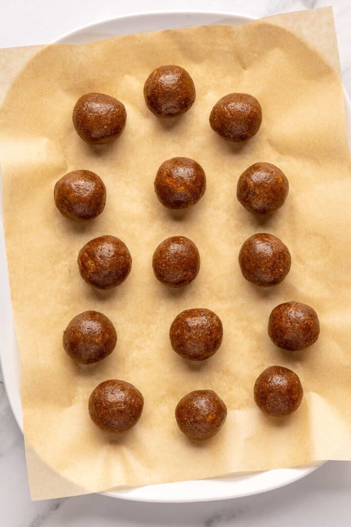 Frozen gingerbread protein balls, firm and ready for serving or storage