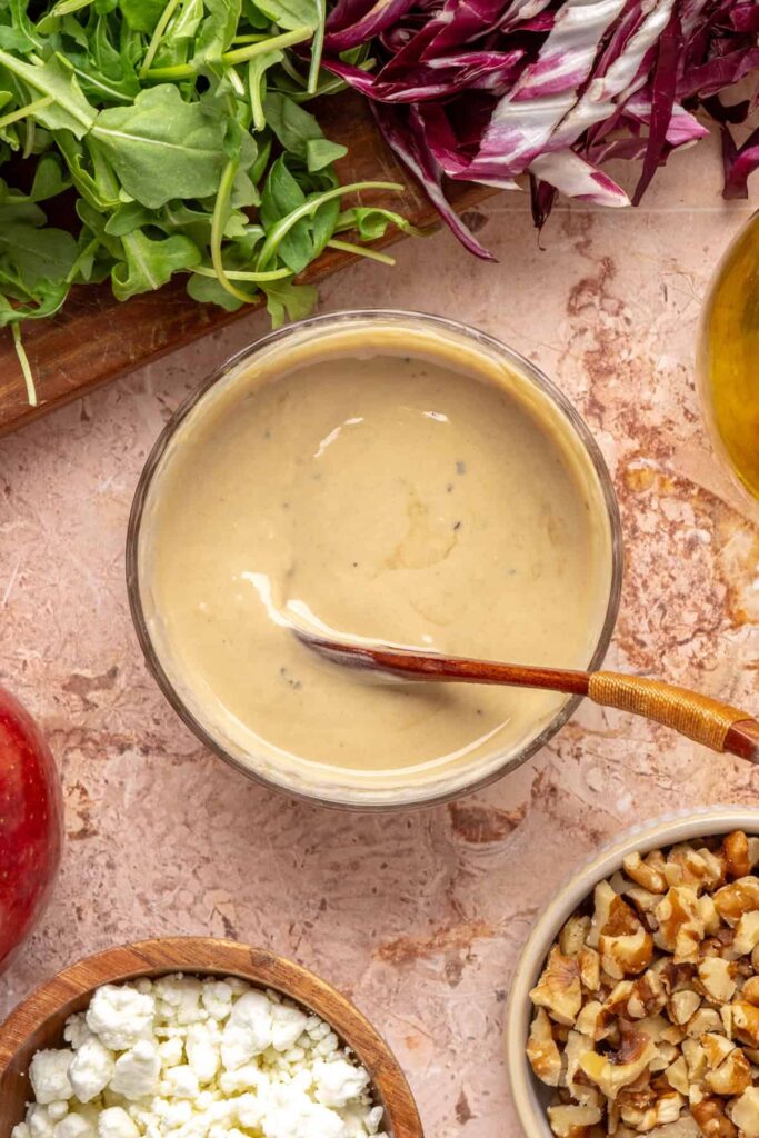 Creamy homemade tahini dressing for harvest salad