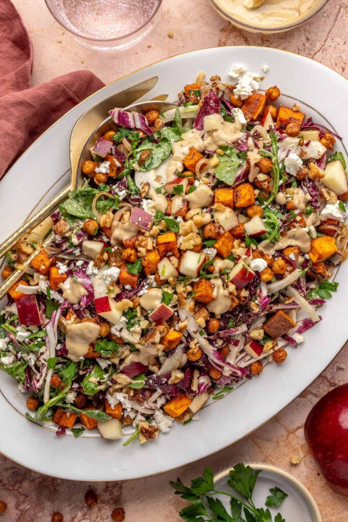 Vibrant gluten-free harvest salad on serving platter