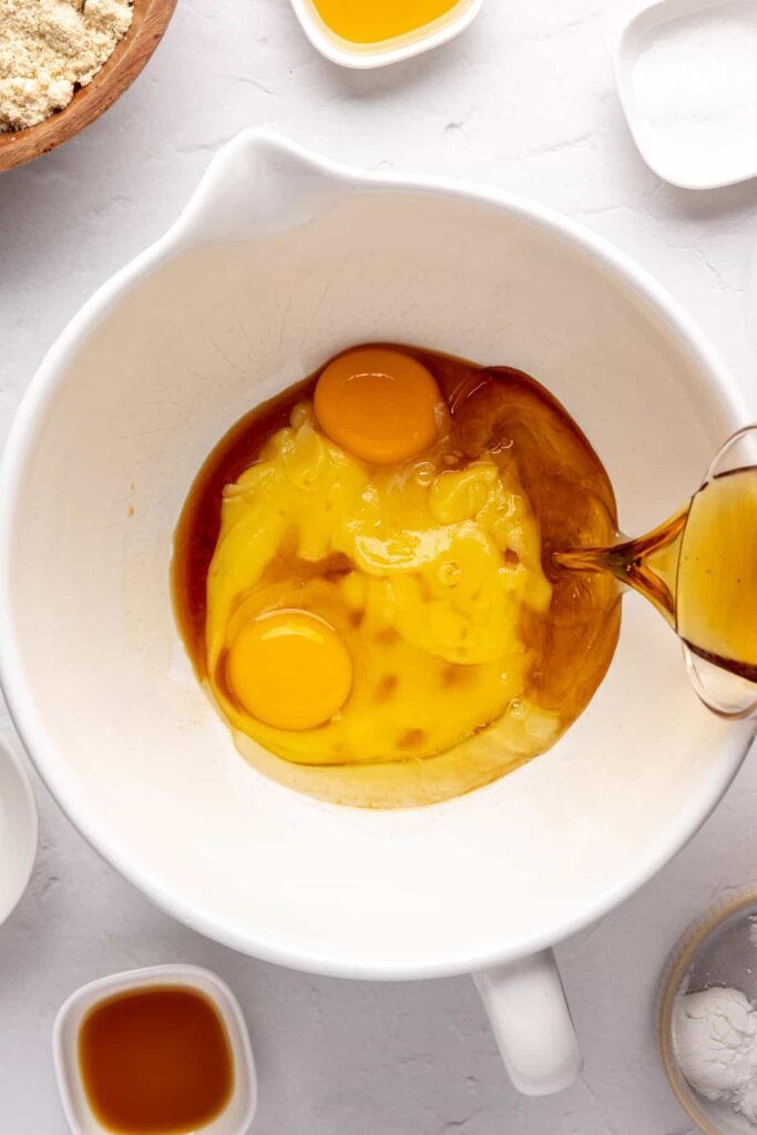 wet ingredients for Christmas Sugar Cookies in a bowl, ready to mix