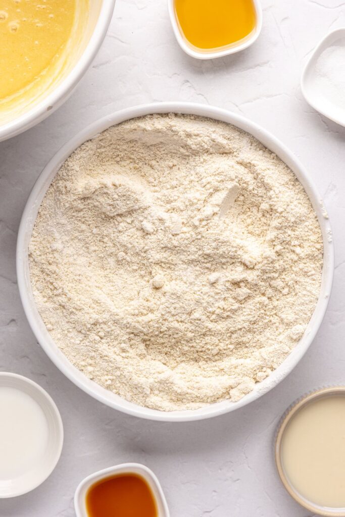mixed together dry ingredients in a bowl for healthy Christmas Sugar Cookies