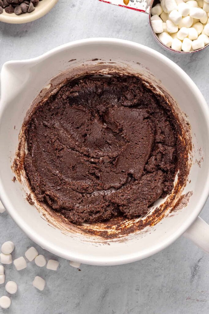 fully mixed wet and dry ingredients to form hot cocoa cookie dough