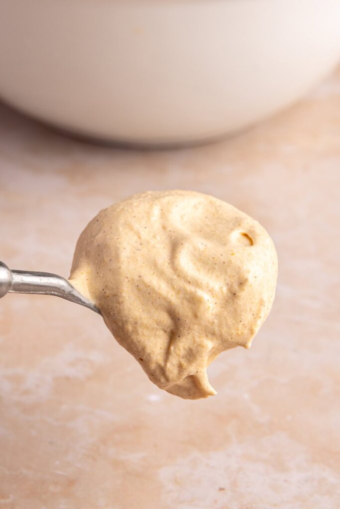 close-up of a spoonful of homemade pumpkin pie cold foam