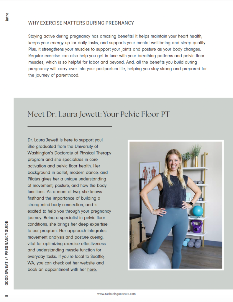 Dr. Laura, my pelvic floor PT, helped me create a 26-week pregnancy guide and provided tons of education on pelvic floor health during pregnancy and postpartum.