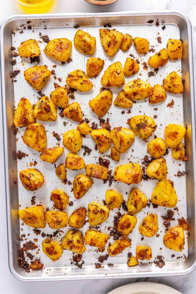 Ultra crispy English roast potatoes fresh out of the oven
