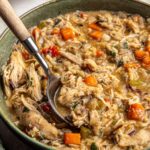 Creamy cajun chicken soup made with shredded chicken, wild rice, and vegetables
