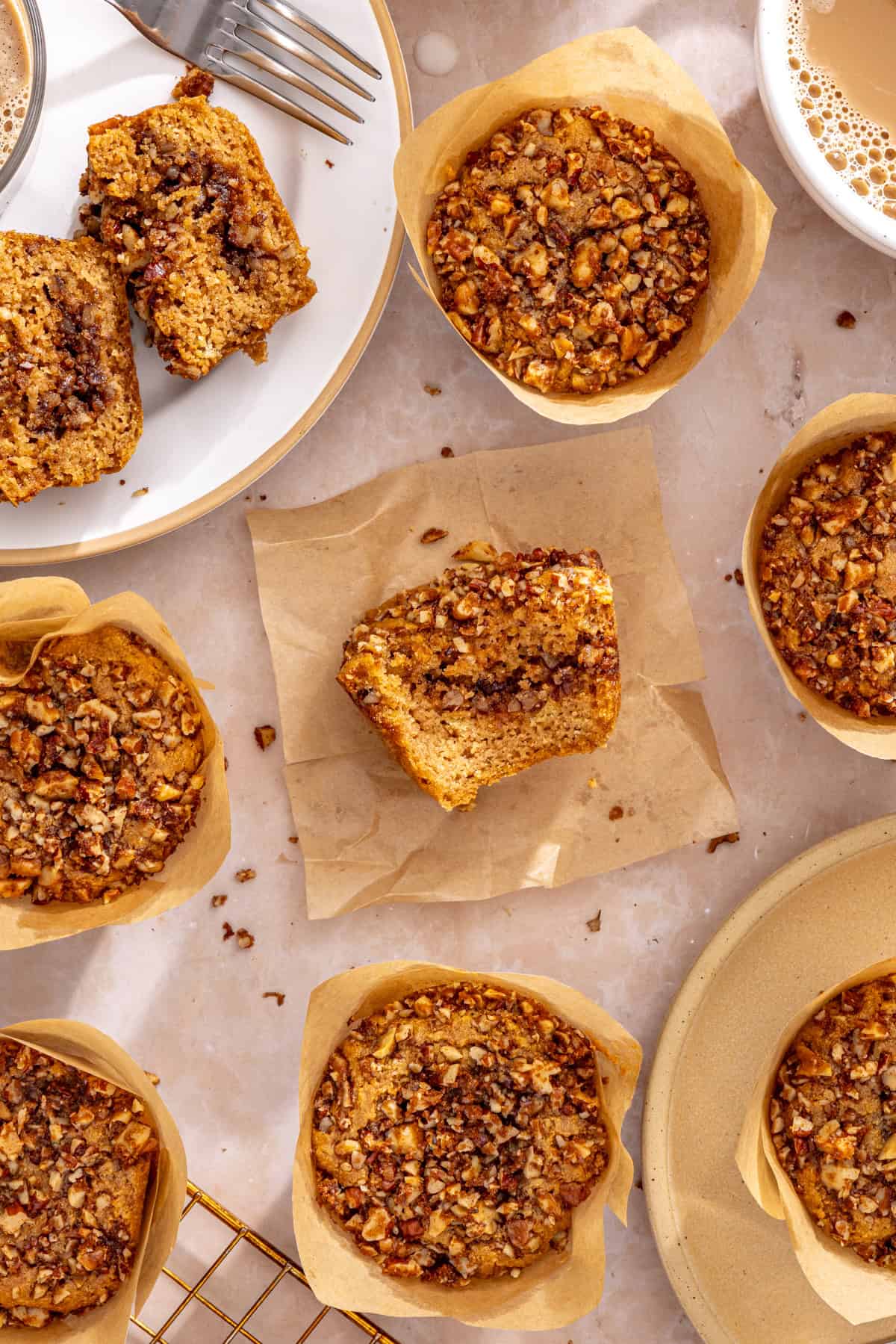 Moist coffee cake muffins with cinnamon streusel topping