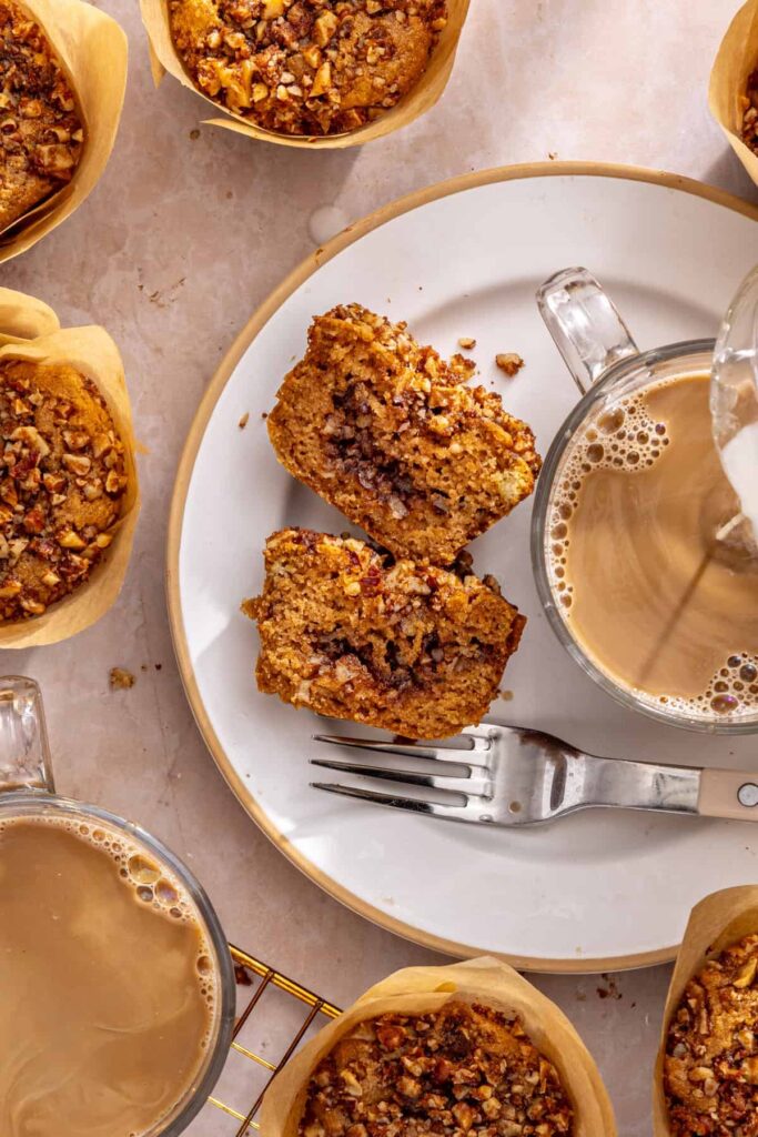 Cozy breakfast scene with coffee cake muffin and coffee