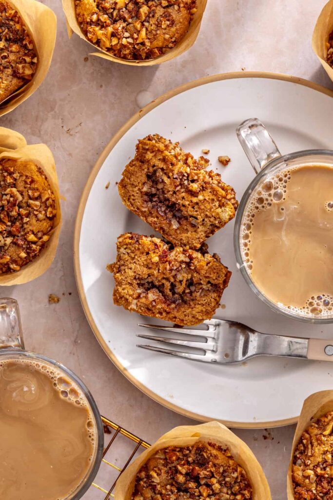 Coffee cake muffin served with cup of coffee