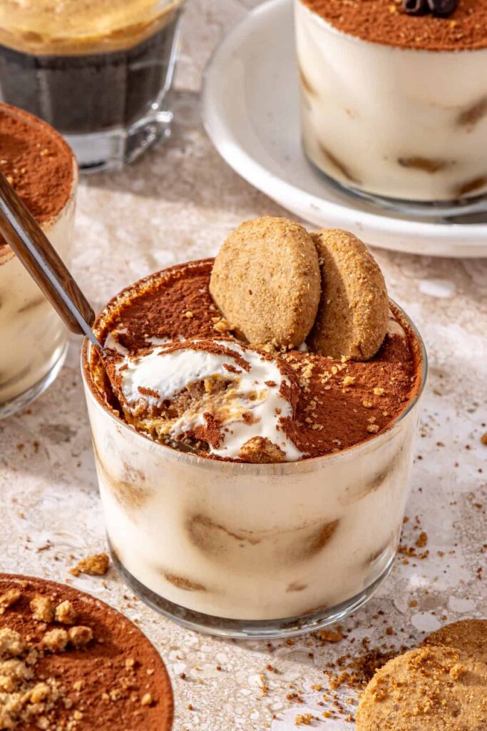 Creamy tiramisu bite showing texture and layers