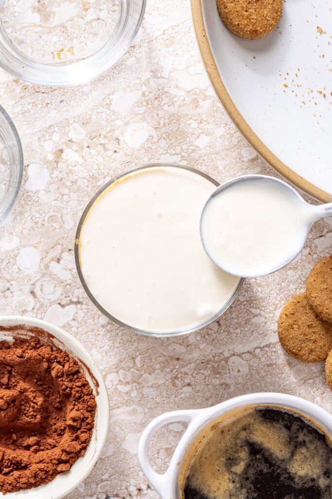 Building layers for high-protein tiramisu cups