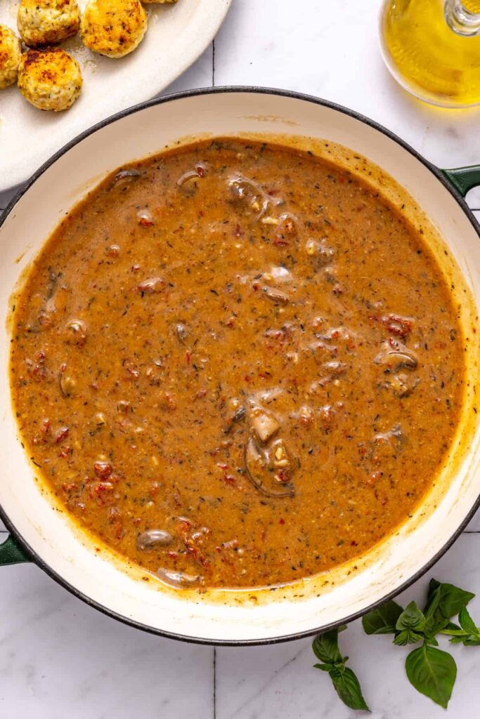 Creamy sun-dried tomato sauce for marry me chicken meatballs