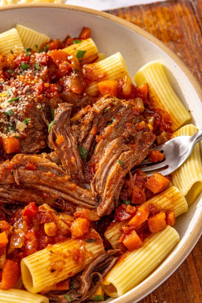 High-protein short rib ragu with tender shredded beef