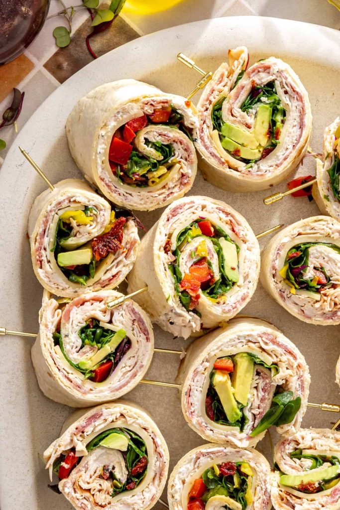 Gluten-free turkey pinwheels chilled and ready to eat