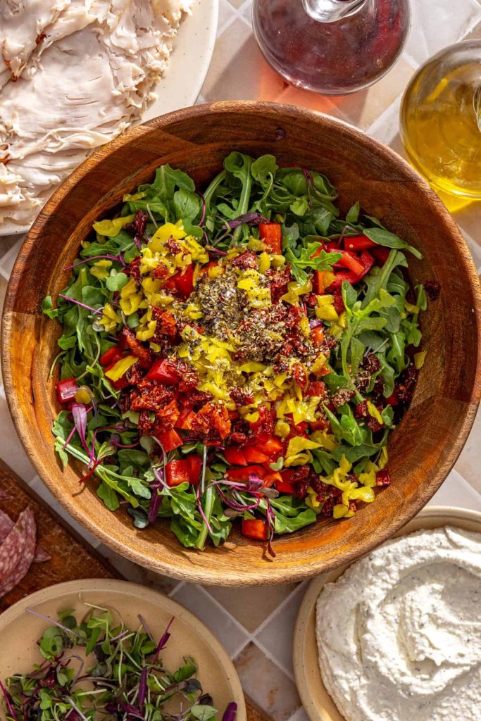 Salad mixture for healthy turkey wrap pinwheels