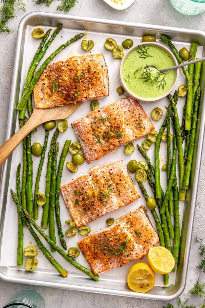 Easy sheet pan salmon and asparagus recipe for a healthy weeknight dinner