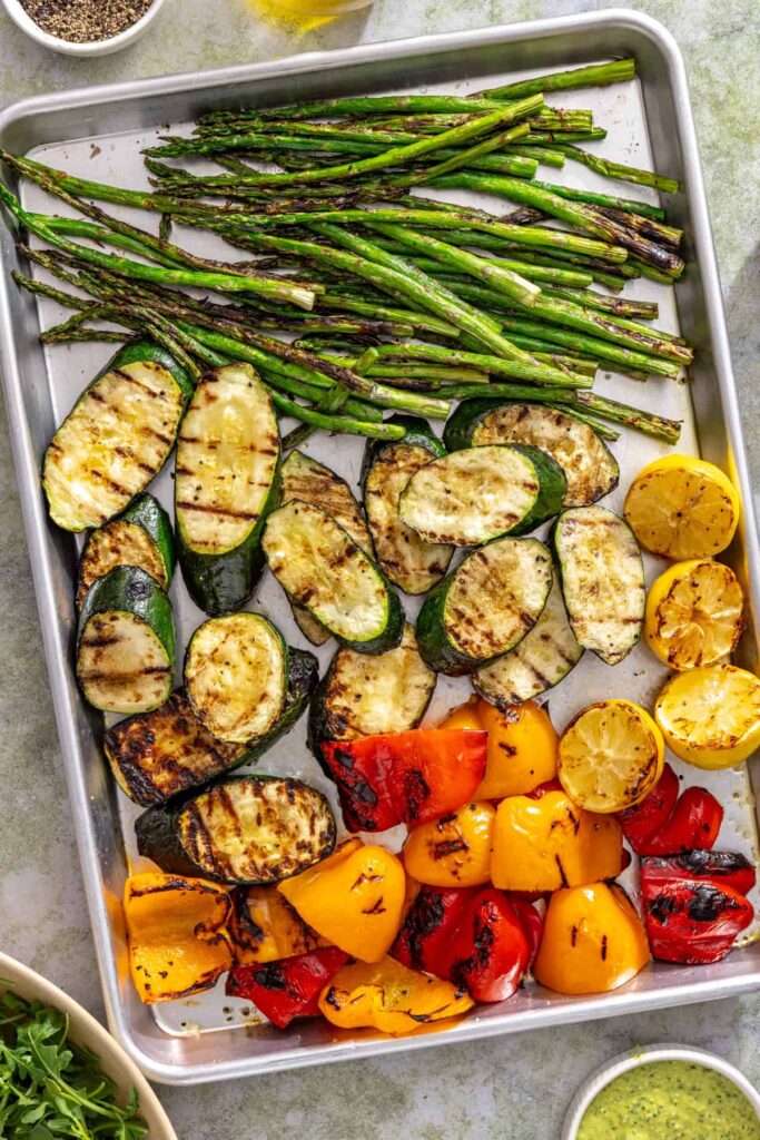 Charred vegetables resting after grilling for a healthy dinner