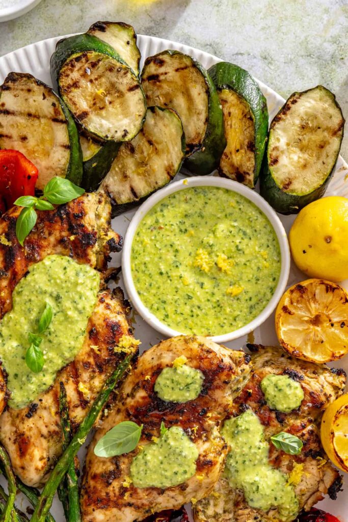 Easy lemon pesto grilled chicken for a healthy summer dinner