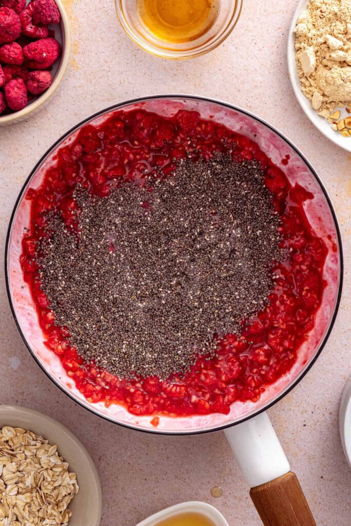 Homemade raspberry chia jam thickened with chia seeds