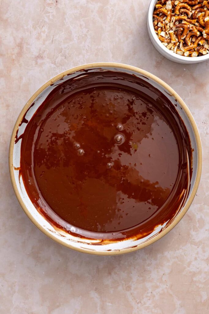 Melted dark chocolate and coconut oil for the chocolate topping.