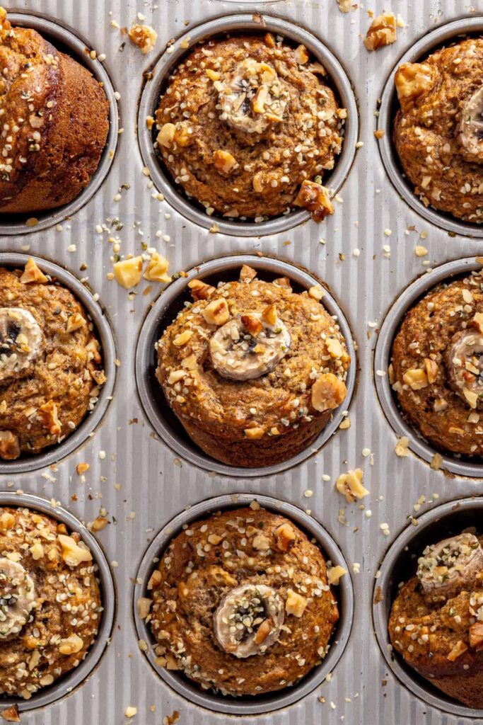 Golden brown toddler banana muffins fresh from the oven