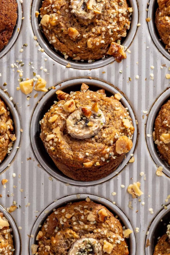 Toddler banana muffins cooling in the pan after baking