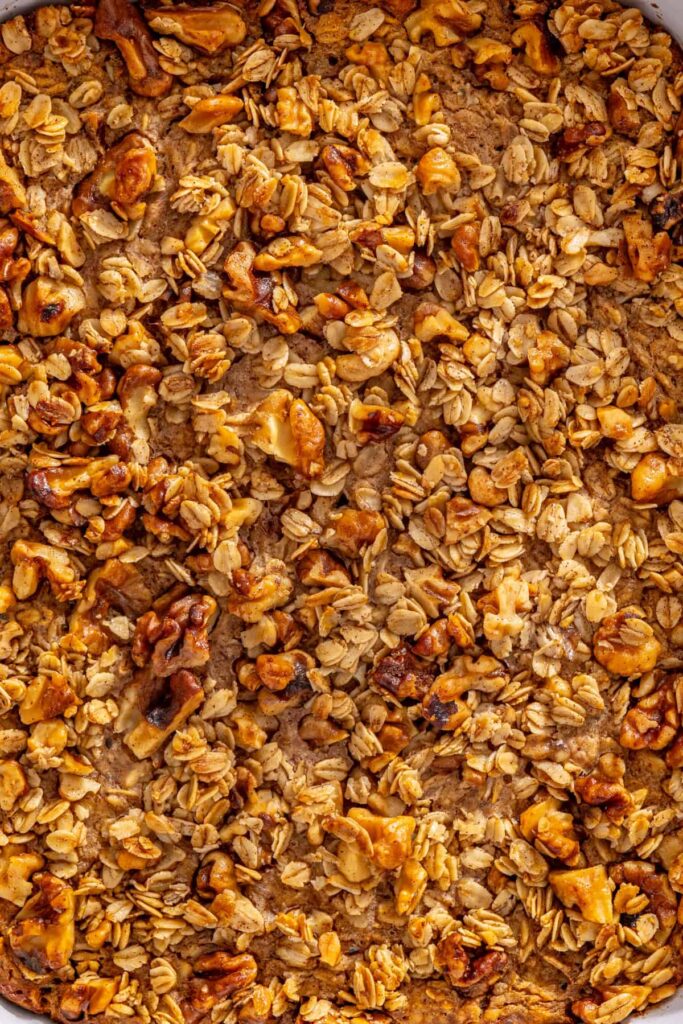 zoomed in texture shot of banana bread baked oatmeal