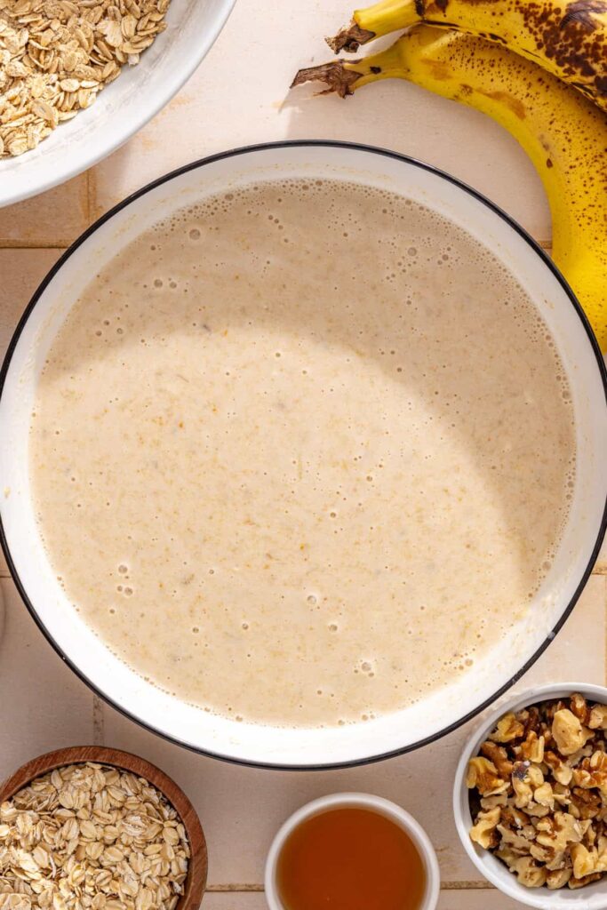 Wet mixture for banana bread baked oatmeal