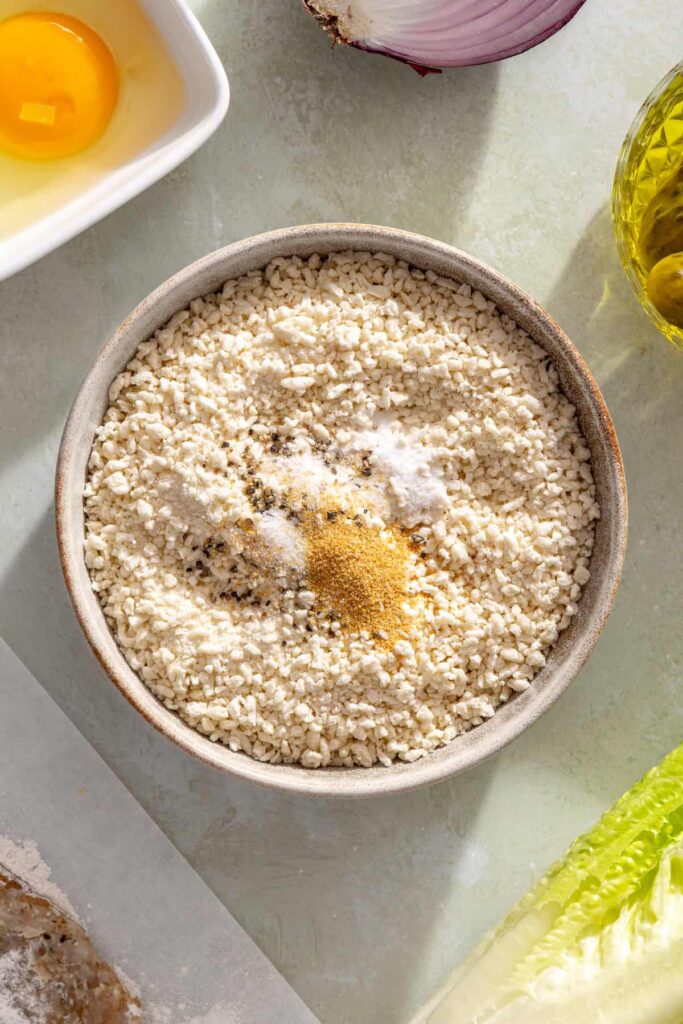 Gluten-free panko mixed with garlic powder, salt, and black pepper