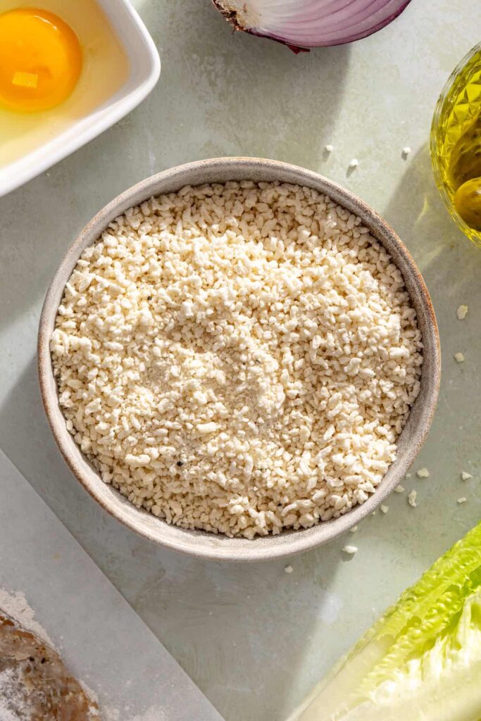 Seasoned gluten-free panko mixture for crispy chicken cutlet