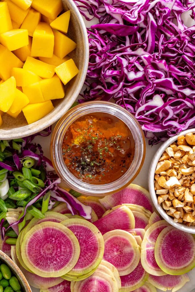 Sesame lime dressing made with sesame oil, lime, ginger and honey