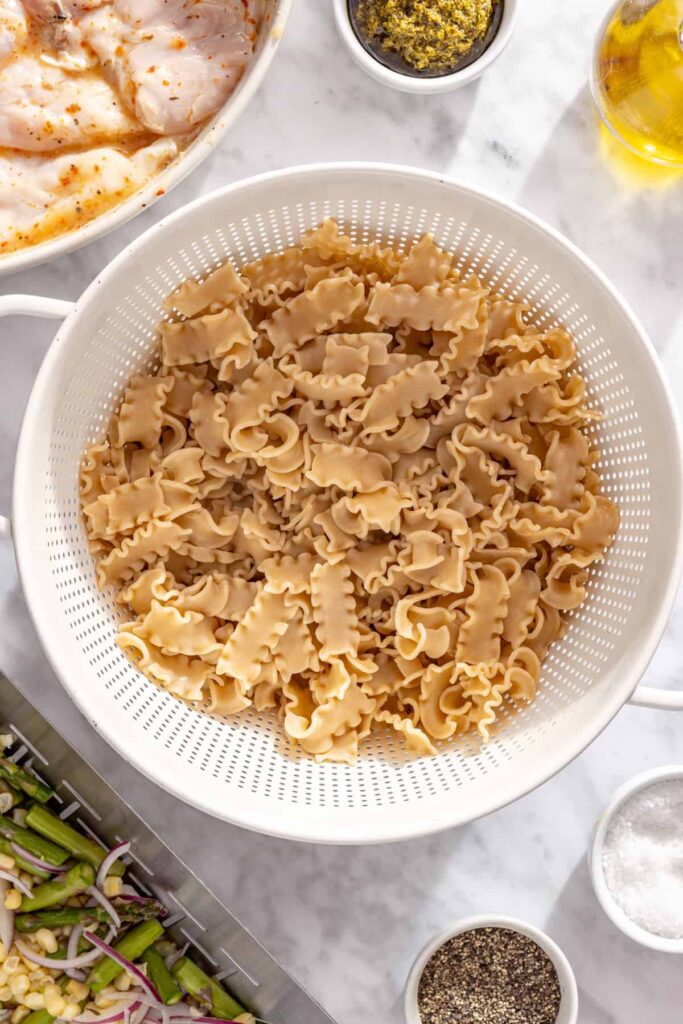Pasta cooked according to package directions for grilled chicken pasta salad