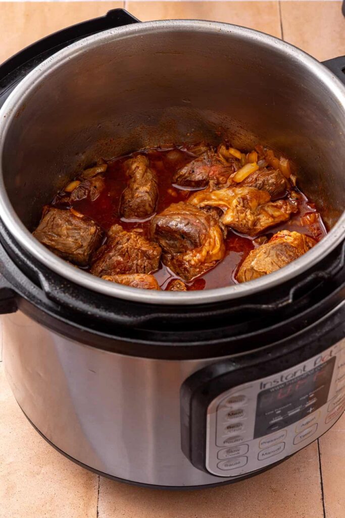 Instant Pot cooked beef chuck roast for stuffed sweet potatoes.