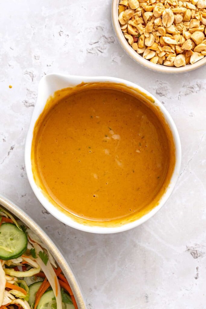 creamy peanut sauce for high-protein thai peanut chicken wraps